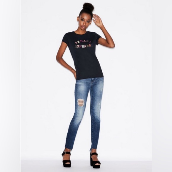 Armani Exchange J25 Super Skinny Stepped Hem Distressed Jeans - Picture 2 of 8